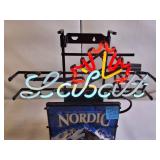 Vintage Labatt Blue beer neon sign featuring a maple leaf and a 'Nordic' graphic - works