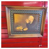 Vintage framed print of 'Grace' by photographer Eric Enstrom, featuring a man praying over a simple meal.