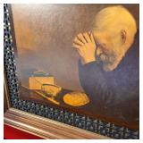 Vintage framed print of 'Grace' by photographer Eric Enstrom, featuring a man praying over a simple meal.
