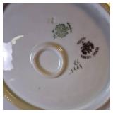 Collection of vintage porcelain and glass dishes, featuring various floral patterns, gilded rims, and crystal designs.