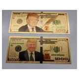 Commemorative Donald Trump - 24K gold foil - $100 & $1000 Novelty - Collectible 'Trump Bucks' or 'Gold Trump Notes.'