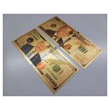 Commemorative Donald Trump - 24K gold foil - $100 & $1000 Novelty - Collectible 'Trump Bucks' or 'Gold Trump Notes.'