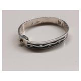 Vintage Taxco Mexico sterling silver crushed blue stone inlay - Hinged cuff bracelet with a geometric or Aztec design.