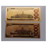 Commemorative Donald Trump - 24K gold foil - $100 & $1000 Novelty - Collectible 'Trump Bucks' or 'Gold Trump Notes.'