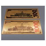 Commemorative Donald Trump - 24K gold foil - $100 & $1000 Novelty - Collectible 'Trump Bucks' or 'Gold Trump Notes.'