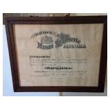 Vintage framed diploma from Blue Earth High School in Minnesota, representing a piece of local history.