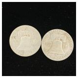 Franklin Half Dollars - 90% silver - 2 coins - Tax Exempt