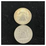 Franklin Half Dollars - 90% silver - 2 coins - Tax Exempt