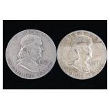 Franklin Half Dollars - 90% silver - 2 coins - Tax Exempt