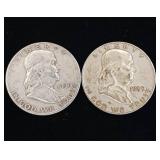 Franklin Half Dollars - 90% silver - 2 coins - Tax Exempt