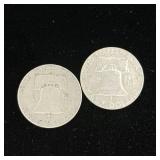 Franklin Half Dollars - 90% silver - 2 coins - Tax Exempt