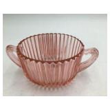 Vintage Pink Depression Glass Ribbed Handled Bowl