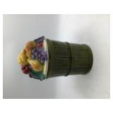 Vintage Ceramic Fruit‑Top Barrel Cookie Jar
