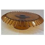 Vintage Amber Pressed Glass Cake Stand
