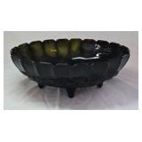 Vintage Dark Green Glass Footed Bowl