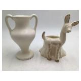 Vintage Ceramic Pair – White Amphora Vase & Standing Deer Planter / Vase