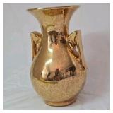 Vintage 22K Gold Luster Vase – Floral Etching, Two Handles, Made in USA
