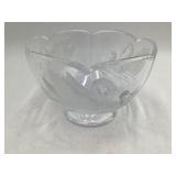 Vintage Etched Crystal Bowl – Swan & Floral Motif, Scalloped Rim