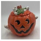 Vintage Halloween Pumpkin Ghost Cookie Jar – Ceramic with Lid, Omnibus Sri Lanka