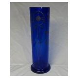 Vintage Cobalt Blue Glass Cylinder Vase – Enamel Floral & Scroll Design