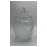 Vintage Clear Glass Canister Jar – Etched Sunflower & Floral Pattern with Lid