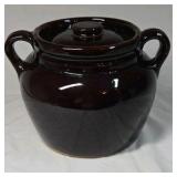 Vintage Brown Glazed Crockery Bean Pot – Two Handles with Lid, USA Marked