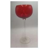 Vintage Ruby Red Glass Goblet – Oversized Balloon Bowl on Clear Stem