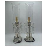 Vintage Pair of Crystal Table Lamps with Hurricane Shades
