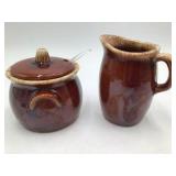 Vintage Hull Oven Proof Brown Drip Glaze Creamer and Sugar Set