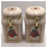 Pair of Knott's Berry Farm Ceramic Berry Canisters with Lids and Berry Labels