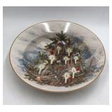 Pottery Barn Christmas Tree Candlelit Scene Oval Serving Platter Gold Rim Made in China