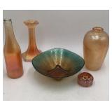 Vintage Iridescent Orange Amber Glass Group Carnival Glass