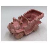 Vintage Pink Ceramic Model T Car Planter Gold Accents Open Top Novelty
