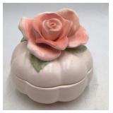 Vintage 1987 FFF Taiwan Pink Rose Pumpkin Trinket Box Lidded Ceramic
