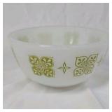 Vintage Fire-King Milk Glass Mixing Bowl Green Clover Flower Pattern
