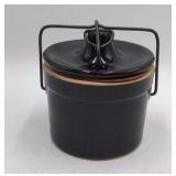 Vintage Black Ceramic Cookie Kettle Jar with Wire Bail Handle Made in Japan