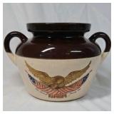 Vintage Patriotic Pottery Crock – Eagle & Flag Design (No Lid)