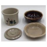 Vintage Bellmira Pottery Mismatched Pieces – Lidded Crock & Drip-Glaze Bowl