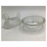 Vintage Clear Glass Hen on Nest Covered Dish