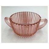 Vintage Pink Depression Glass Ribbed Handled Bowl