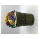 Vintage Ceramic Fruit‑Top Barrel Cookie Jar