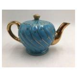 Vintage Turquoise & Gold Ceramic Teapot