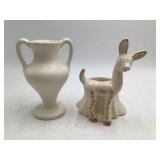 Vintage Ceramic Pair – White Amphora Vase & Standing Deer Planter / Vase