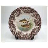 Spode Woodland Stream 'Tench' Dinner Plate – Brown Transferware Fish & Floral Design