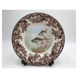 Spode Woodland Stream 'Perch' Dinner Plate – Brown Transferware Fish & Floral Design