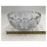 Vintage Crystal Etched Bowl – Floral & Swallow Design, Scalloped Rim
