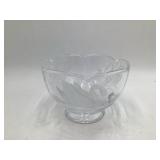 Vintage Etched Crystal Bowl – Swan & Floral Motif, Scalloped Rim