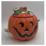 Vintage Halloween Pumpkin Ghost Cookie Jar – Ceramic with Lid, Omnibus Sri Lanka