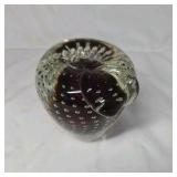 Vintage Art Glass Strawberry Paperweight – Bubble Inclusion & Clear Encased