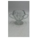 Vintage Crystal Sugar Bowl – Etched Butterfly & Floral Design, Two Handles